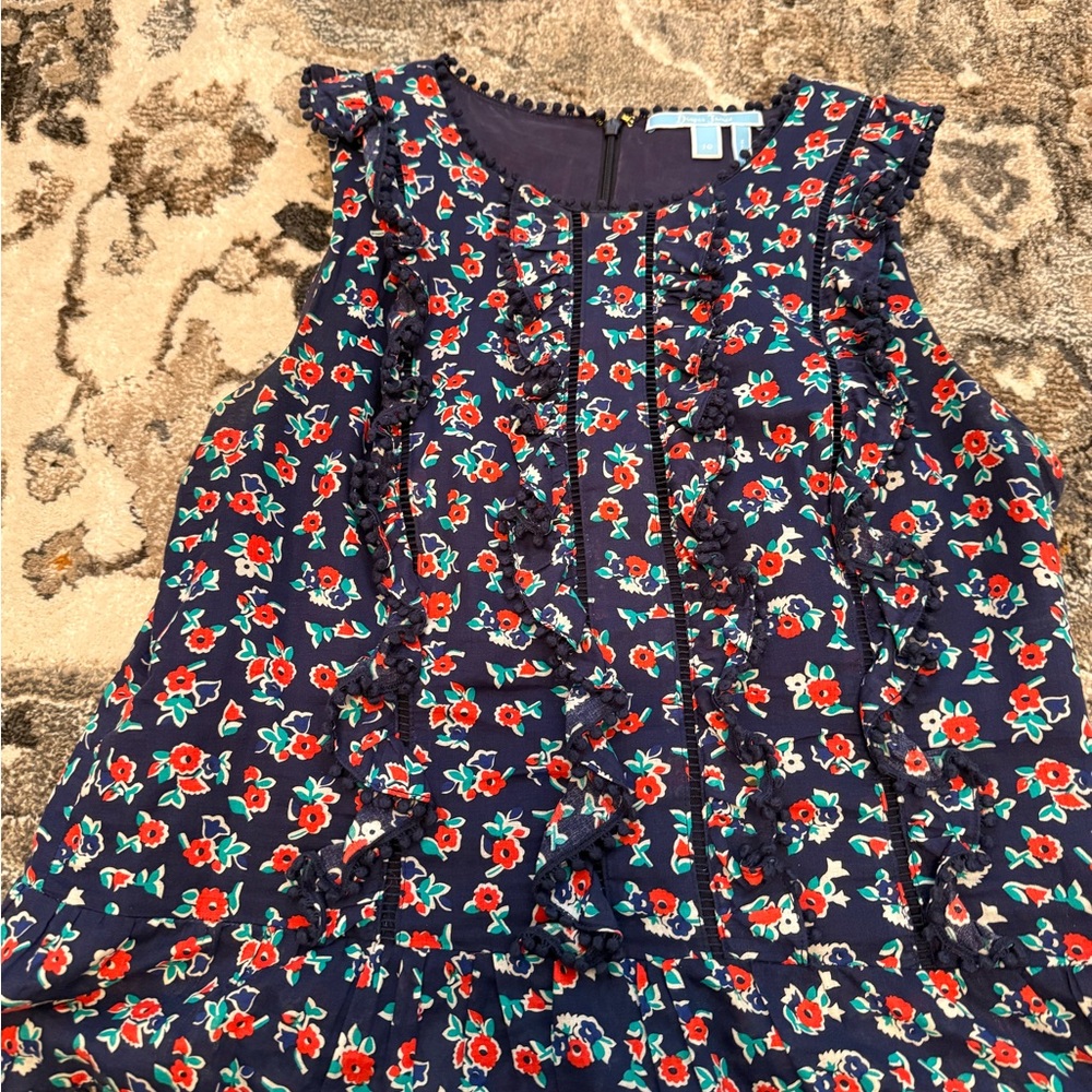 Draper James Navy Floral Ruffled Pleated Blouse
